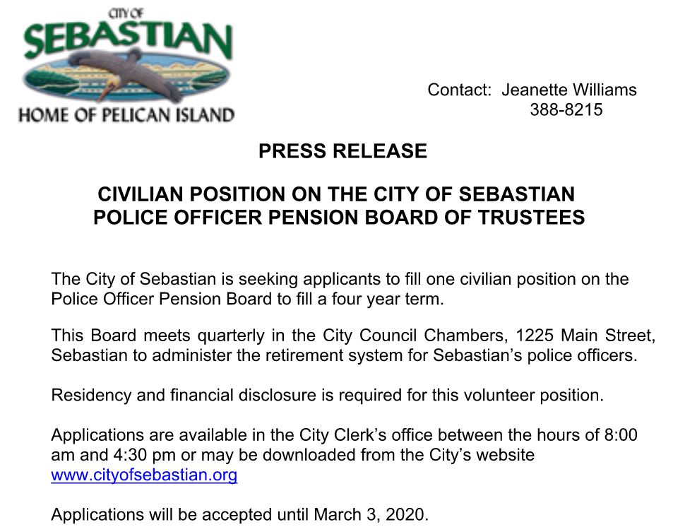 City of Sebastian Board Member Openings!